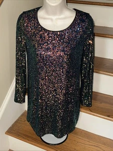 ART CLASS Boutique Sequin Iridescent Glittler Flow Dress XL 14 BID CHARITY ❤️338 - Picture 1 of 9