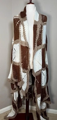 Manta afgana vintage tejida a ganchillo bohemia tiro de colección Foto 1 de 4