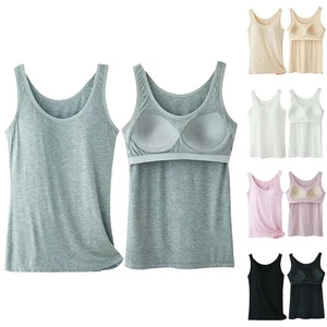 Soft and Comfy Camisole Tops for Women with Built in Bra Padded Slim Tank Tops - Picture 1 of 15