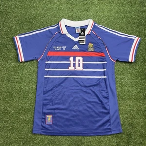 France 1998 World Cup Zidane #10 Blue Soccer Shirt Jersey Vintage Size Large - Picture 1 of 6