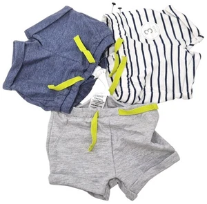 NEXT Baby Boys 3 Pack Cotton Stripe Grey Blue White Shorts Set First Size - Picture 1 of 2