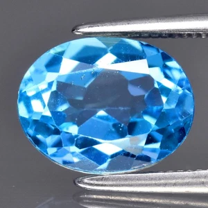 π 2.43ct 9x7mm VS Oval Natural Swiss Blue Topaz - Dazzling, Brazil Gemstone - Picture 1 of 4
