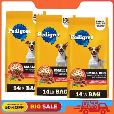 3件装Pedigree成人小型狗干狗粮烤牛排和蔬菜,14磅 — 第 1/4 张图片