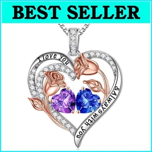 Personalized Birthstone Heart Necklace in Sterling Silver - Mother's Day Gift - Picture 1 of 10