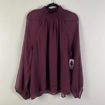 Blusa Joie Transparente Manga Larga Calada Talla XXL Vino Profundo Cuello Simulado Foto 1 de 4