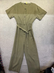 Madewell Short-Sleeve Belted Jumpsuit Olive Green Women Small Grunge Bohemian - Picture 1 of 8