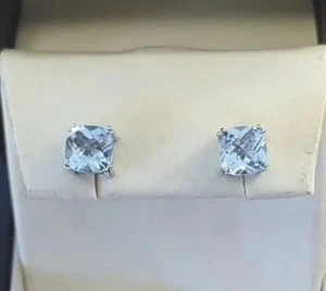 Swiss Blue Topaz Stud Earrings Sterling Silver Basket 8 Prong Fancy Cut Stones - Picture 1 of 6