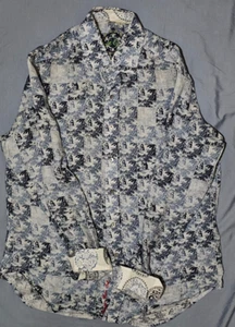 Robert Graham Linen Shirt Mens Medium White Blue Abstract Button Up Flip Cuff - Picture 1 of 8