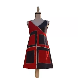 Vtg 60s 70s Patriotic Patchwork Dress Red White Blue Dot Color Block CottageCore - Picture 1 of 20
