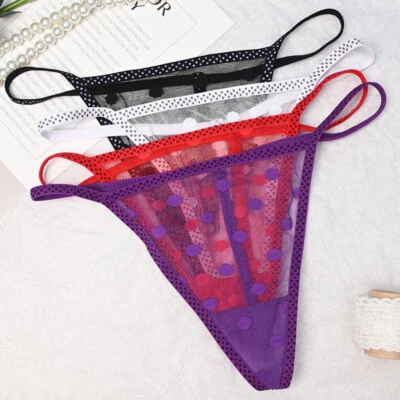 Paquete de 4 bragas sexy para mujer tanga cuerdas G micro transparentes lencería ropa interior Foto 1 de 4