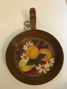 Vintage 1960s Wood Hanging Art Hand Painted Fruit Country Kitchen Pan Shape - Picture 1 of 7