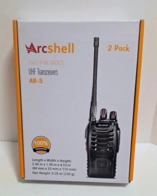 ARCSHELL RECHARGEABLE 2-PACK AR-5 UHF TRANSCEIVERS TWO-WAY RADIOS NEW IN BOX - Image 1 of 4