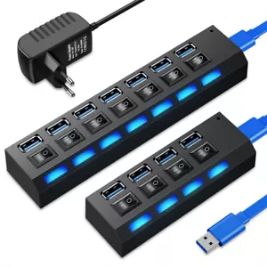 USB 3.0 Hub 4/7 Port Splitter Adapter mit Aktiv Netzteil Verteiler für PC Laptop - Bild 1 von 23