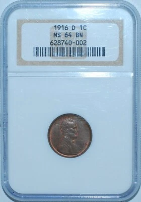 1916 D NGC MS64BN Lincoln Wheat Cent  - Image 1 of 2