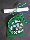 13 Witch Runes, Green With Descriptions And Velvet Pouch
