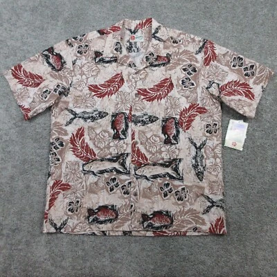 Camisa Hilo Hattie Para Hombre Extra Grande Marrón Floral Geométrica Tropical Aloha Tiki Foto 1 de 4