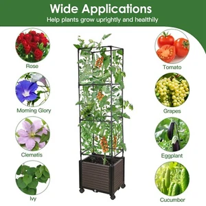 62.99in Garden Bed Planter Box Vertical Plants Bin w/Trellis Wheel Garden Bin US - Picture 1 of 12