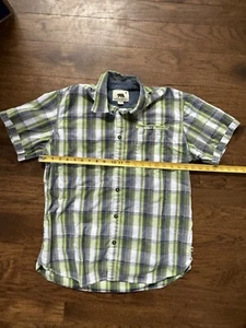 DAKOTA GRIZZLY Mens Shirt LARGE Short Sleeve Button Up BLUE/GREEN Casual Work - Picture 1 of 8