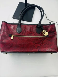 Valentina Red Floral Black Gold Purse Bag Tote Mint Condition - Picture 1 of 9