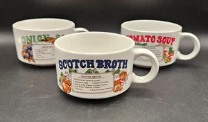 Set of 3 Vtg Recipe Soup Bowls Mugs w/Handles Onion/Tomato/Scotch Broth - Picture 1 of 19