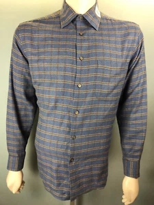 Mens Talbots Medium Woven Cerulean Blue Beige & Brown Grid Shimmer Cotton Shirt - Picture 1 of 8