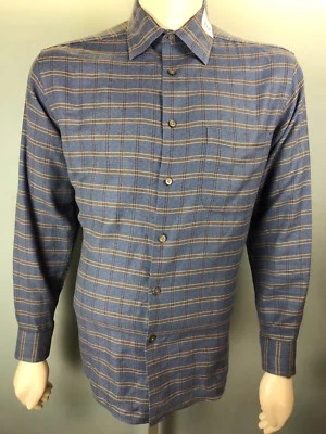 Mens Talbots Medium Woven Cerulean Blue Beige & Brown Grid Shimmer Cotton Shirt - Image 1 of 4