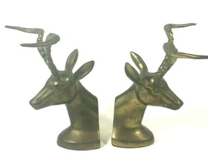 Vintage Messing Buchstützen Metall Gazelle Hirsch Buchstützen Widderhörner - Bild 1 von 8