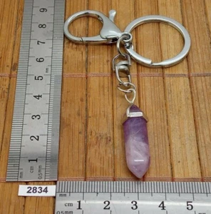 Très beau porte-clés pointe en AMETHYSTE naturelle - mousqueton et rond reiki - Imagen 1 de 7