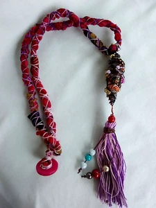 Tassel  Women 22"  Necklace Mixed  Beads Textile  Necklace Boho Style - Picture 1 of 8