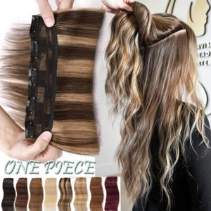 GROSO Clip de una pieza en extensiones de cabello humano Remy real 3/4 cabeza completa negro marrón - Imagen 1 de 34