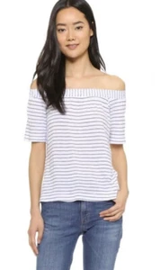 Splendid Top Blouse Off Shoulder Striped Women’s Sz M Black White Short Sleeves - Picture 1 of 7