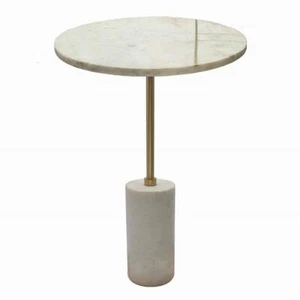 A + B Home End/Side Table 16.1"x22" Round Marble Top Aluminum Frame Brass Spray - Picture 1 of 4