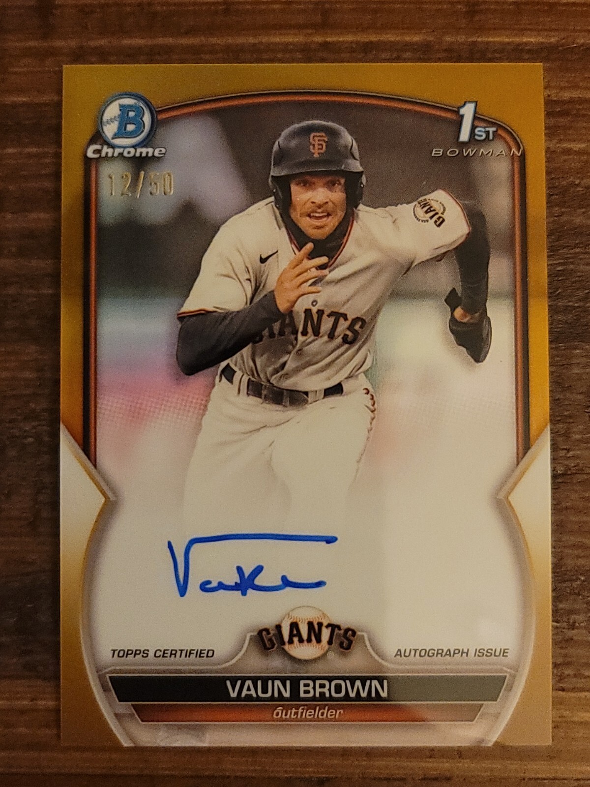 2023 Bowman Chrome Prospects Autograph Gold Refractor Vaun Brown 12/50 #CPA-VB