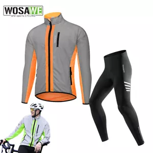 WOSAWE Men's Reflective Cycling Suit Breathable Jackets Padded Thermal Trousers - Picture 1 of 25