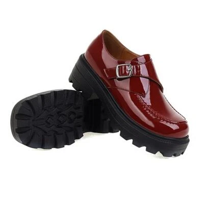 Sapatos femininos colegiados Mary Jane plataforma biqueira quadrada couro envernizado tamanho grande  - Imagem 1 de 4