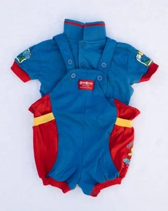 Vtg 90s Oshkosh Colorblock Shortall w Matching Shirt Bear Hippo Graphics 6-9 Mos - Picture 1 of 23
