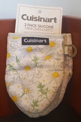 CUISINART MINI GUANTES HORNO (2) BLANCO VERDE MARGARITAS 100% ALGODÓN SILICONA NUEVO CON ETIQUETAS Foto 1 de 4