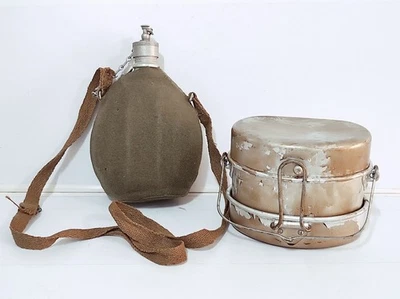 Gavetta militare e borraccia vintage in alluminio portapranzo esercito italiano - Immagine 1 di 4