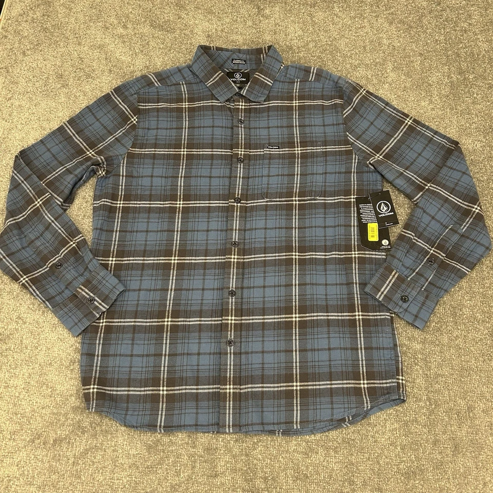 Volcom Shirt Mens Medium Blue Caden Plaid Flannel Long Sleeve Button Up NEW $65 - Image 1 of 4