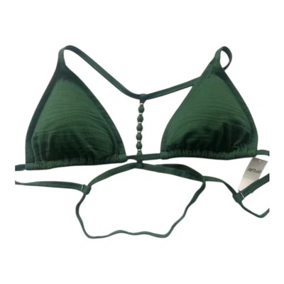 Top de Bikini Aerie Jacquard Triángulo Talla Mediana Verde Dorado Detalle Corbata Atrás Nuevo con Etiquetas Foto 1 de 4