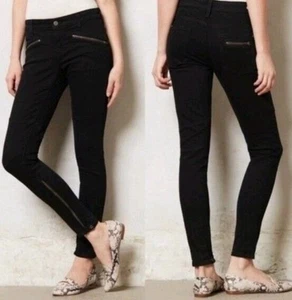 Anthropologie Pilcro and The Letterpress High Rise Denim SZ 32 Black Moto Jeans - Picture 1 of 9