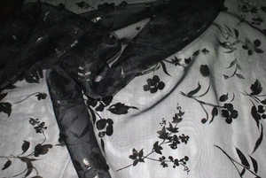 BLACK FLORAL Burnout Organza Fabric with Subtle Shimmer, 145cm Wide, Per Metre - Picture 1 of 5
