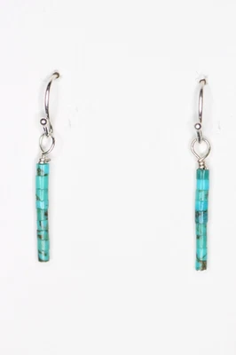 Pendientes Turquesa Azul 2mm Tubo Piedras Preciosas Cilidrales Plata de Ley .925 1 1/4" Foto 1 de 3