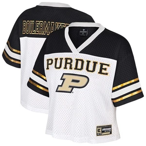 Women's Colosseum  White Purdue Boilermakers Treasure Cropped Football Jersey - Picture 1 of 3