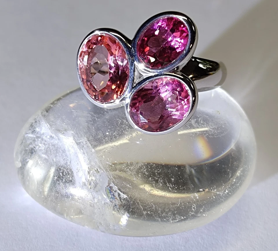 TOPASRING GR20(ca62)925/-SILBER Rhodiniert, 3x Pink Topas  sehr Selten - Bild 1 von 4
