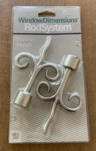 WINDOW DIMENSIONS Rod System 2 Tricorn Finials Silver tone 1/2" - 5/8" NOS - Picture 1 of 8