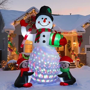6Ft Christmas Inflatables Snowman with Penguins Built-In Rotating Colorful LED L - Picture 1 of 15