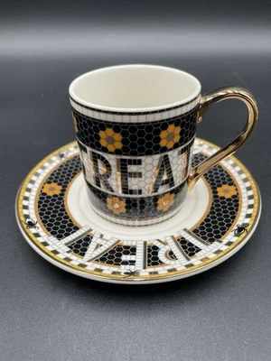 Anthropologie Bistro Azulejo Halloween Truco Golosina Espresso Taza Platillo Set 5 OZ Nuevo Foto 1 de 4