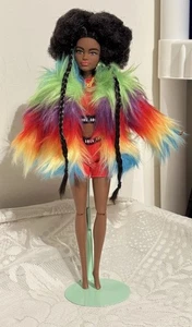 Barbie Extra Doll #1 in Furry Rainbow Coat Mattel D1 - Picture 1 of 7