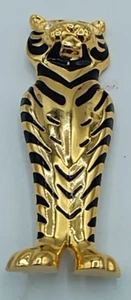 Vintage Tiger Pin Brooch Vintage Gold Black Rhinestone King Cat Heavy 1980s BinJ - Picture 1 of 8